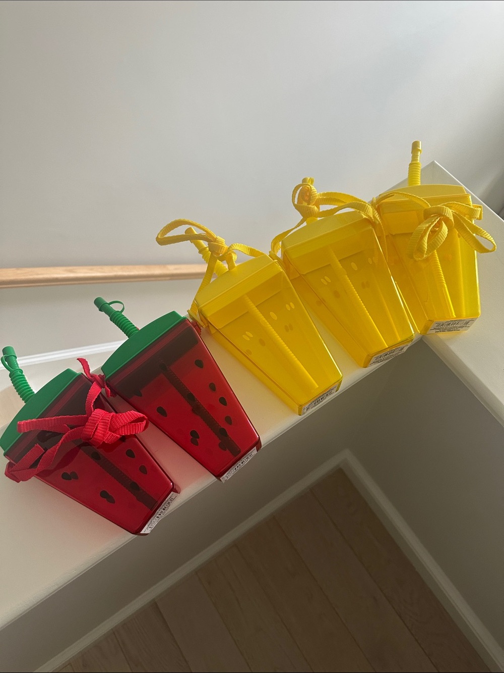 Kids Fruit-Shaped Drink Cup Canteen with Strap - Yellow Lemon & Red Watermelon